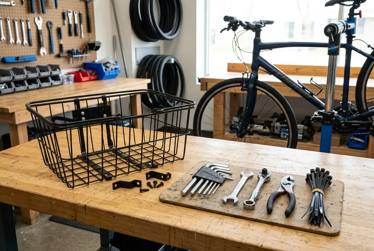 Ferramentas para instalação de cestinha na bike Kit de ferramentas necessárias para instalar cesta em bicicleta aro 29
