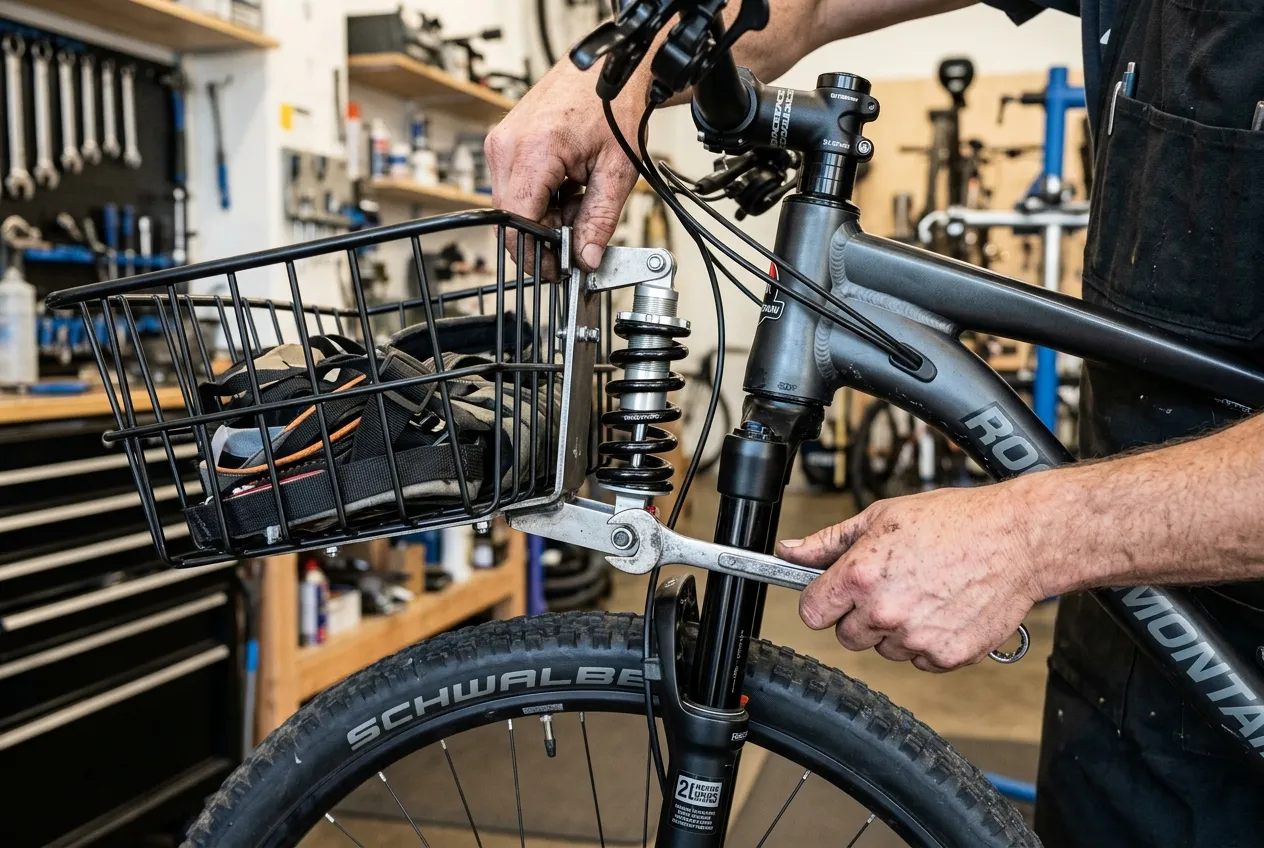 Passo a passo para instalar amortecedor na cestinha Montagem do sistema de mola na cesta da bicicleta aro 29